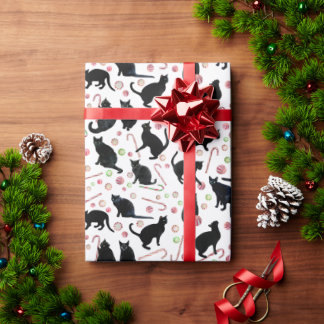 Papier Cadeau Black Cats with Peppermint Candy Wrapping Paper