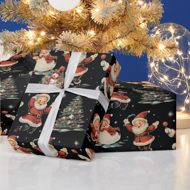 Papier Cadeau Black Christmas Père Noël Tree Snowman (Vacances)