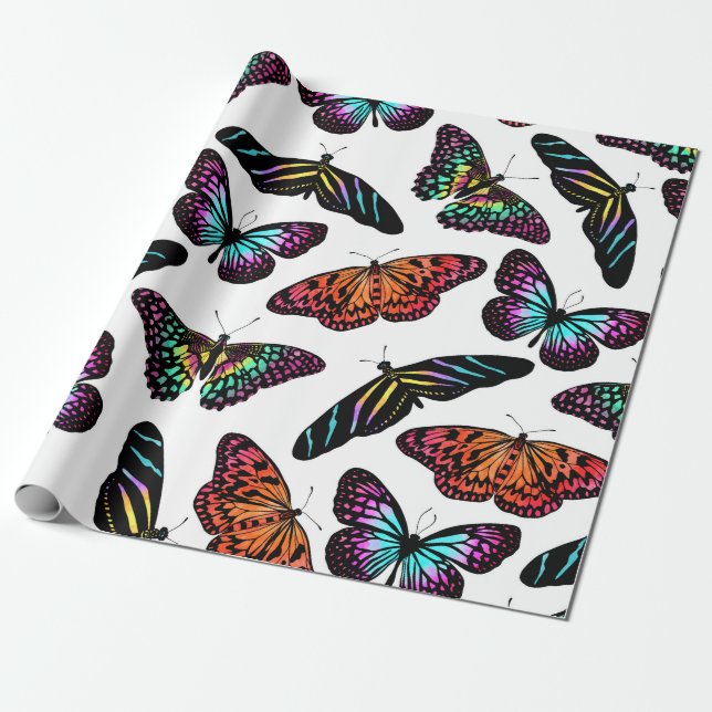 Papier Cadeau Black Colorful Butterflies (Déroulé)