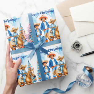 Papier Cadeau Black Cowboy Cowgirl Winter Scène Joyeux Noël