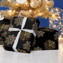 Papier Cadeau Black Elegant Gold Snowflakes Pattern New Year