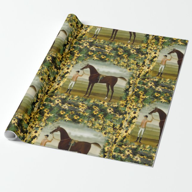 Papier Cadeau Black Eyed Susan Derby, cheval de course sur papie (Déroulé)