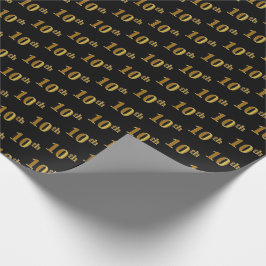 Papier Cadeau Black, Faux Gold 10th (Dixième) Event Wrapping Pap