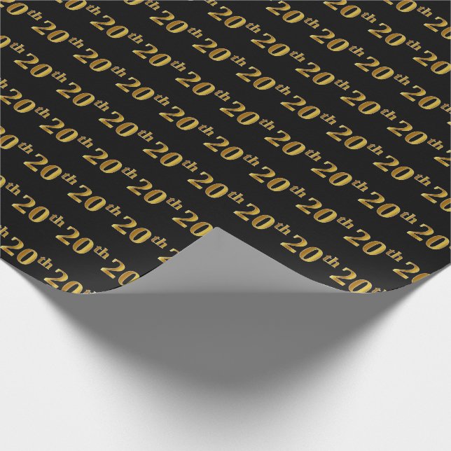 Papier Cadeau Black, Faux Gold 20th (Vingtième) Event (Coin)