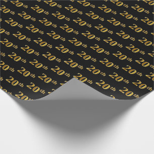 Papier Cadeau Black, Faux Gold 20th (Vingtième) Event