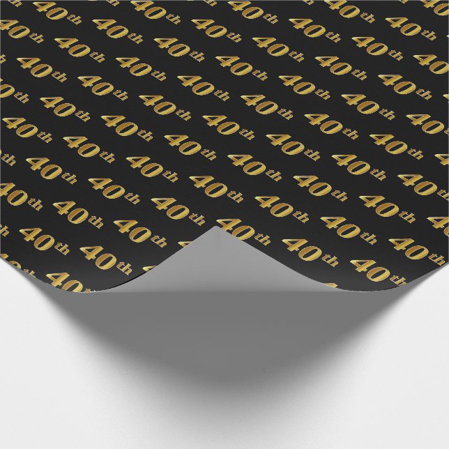 Papier Cadeau Black, Faux Gold 40e (Quarantième) (Coin)
