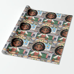 Papier Cadeau Black girl faisant des cookies de Noël enveloppant