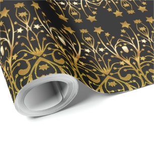Papier Cadeau Black Gold Brown Elegant Chic Stars Motif