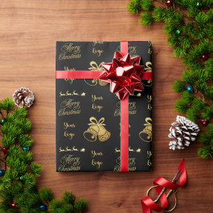 Papier Cadeau Black Gold Chic Christmas Tree Retail Logo personn