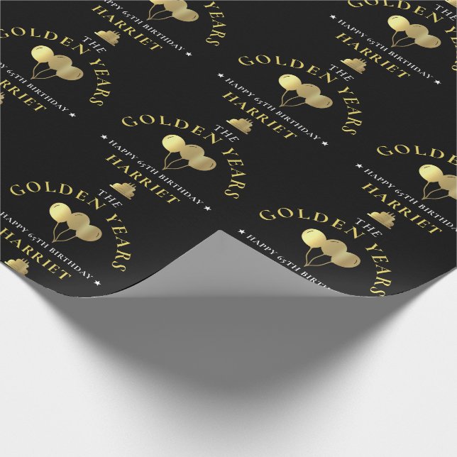 Papier Cadeau Black & Gold Golden Years 65e anniversaire (Coin)