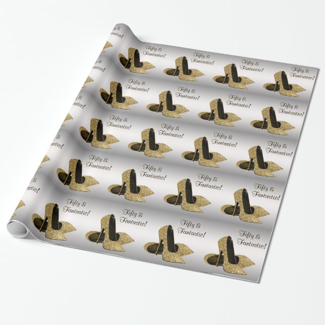 Papier Cadeau Black Gold High talons femmes 50e fête d'anniversa (Déroulé)