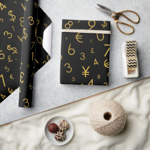 Papier Cadeau Black Gold Luxury Numéros Devise Symboles Motif