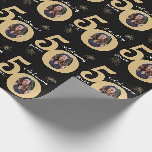 Papier Cadeau Black & Gold Parties scintillant 50 Cinquante ans  (Coin)