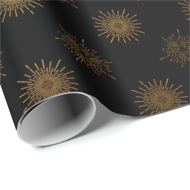 Papier Cadeau Black Gold Soleil Stals Galaxy Élégant Chic (Coin rond)