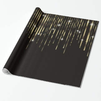 Papier Cadeau Black Gold Strands Elegant Sparkle emballage cadea