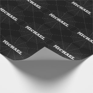 Papier Cadeau Black grey spider web Halloween motif Votre nom