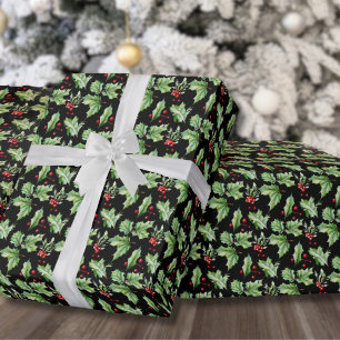 Papier Cadeau Black Holly Christmas