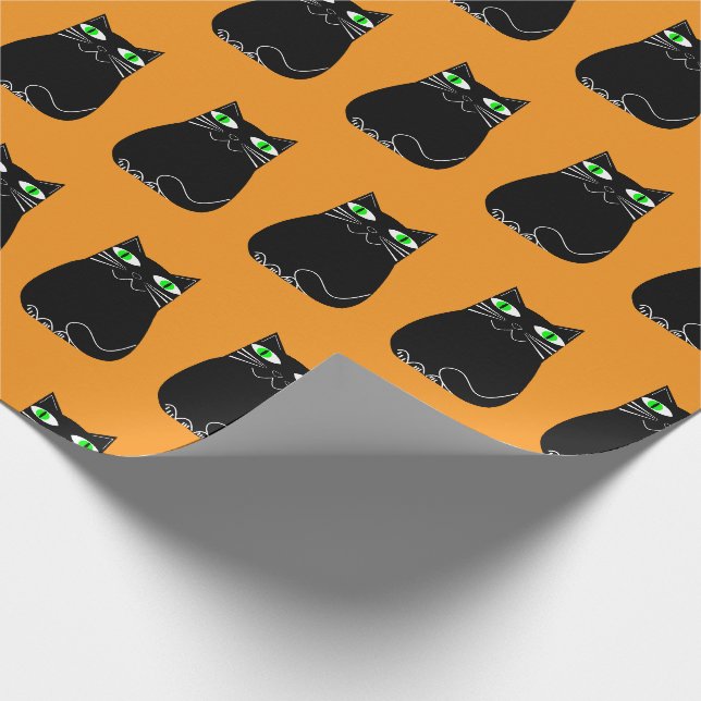 Papier Cadeau Black Kitty Green Eyes Personnalisé (Coin)