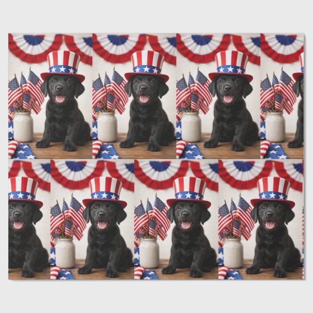 Papier Cadeau Black Lab Patriotic Uncle Sam Hat gift  (Plat)