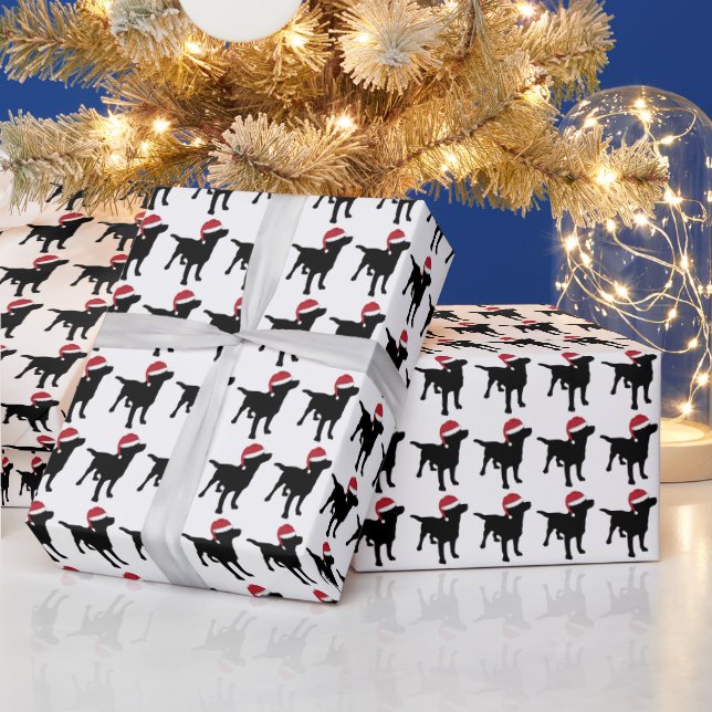 Papier Cadeau Black Labrador À Santa Hat Christmas (Vacances)