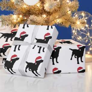 Papier Cadeau Black Labrador Retriever À Santa Hat Noël