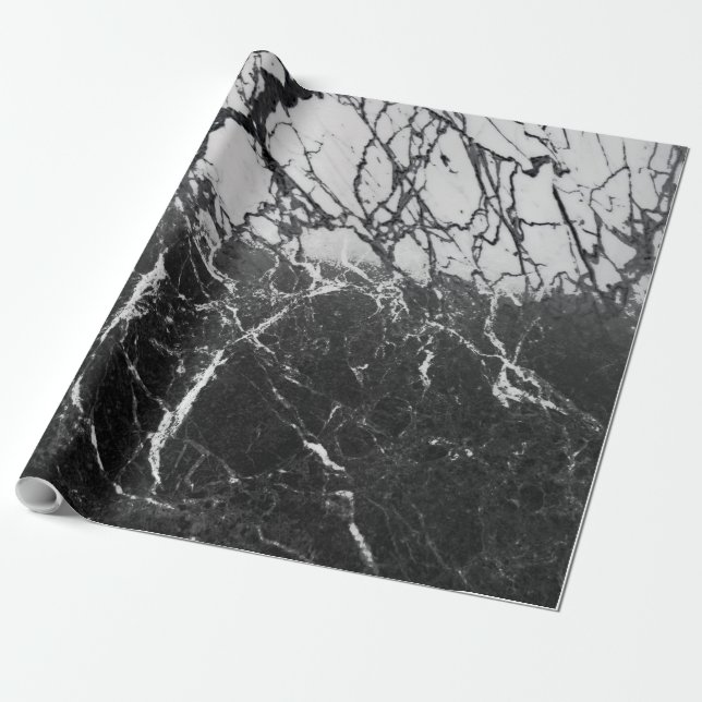 Papier Cadeau Black & Marbre blanc Modern Glam Soirée tendance (Déroulé)