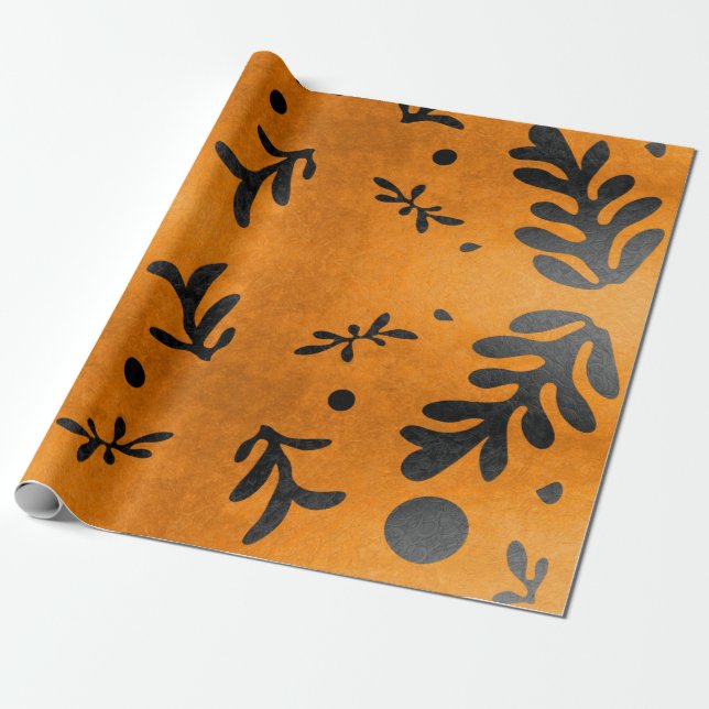 Papier Cadeau Black Matisse inspiré des feuilles d'or (Déroulé)