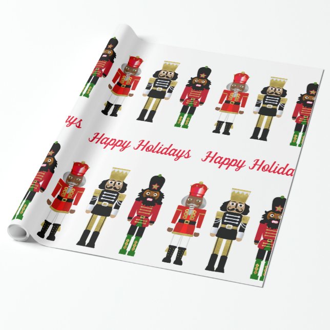 Papier Cadeau Black Nutcracker Happy Holidays Wrapper Paper (Déroulé)