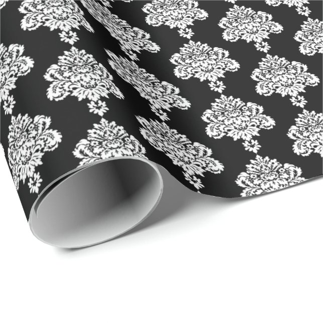 Papier Cadeau Black | Papier d'enveloppement blanc Damas (Coin rond)