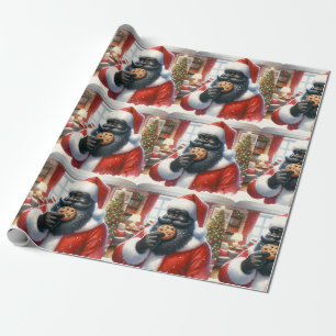 Papier Cadeau Black Père Noël mangeant des cookies enveloppant d