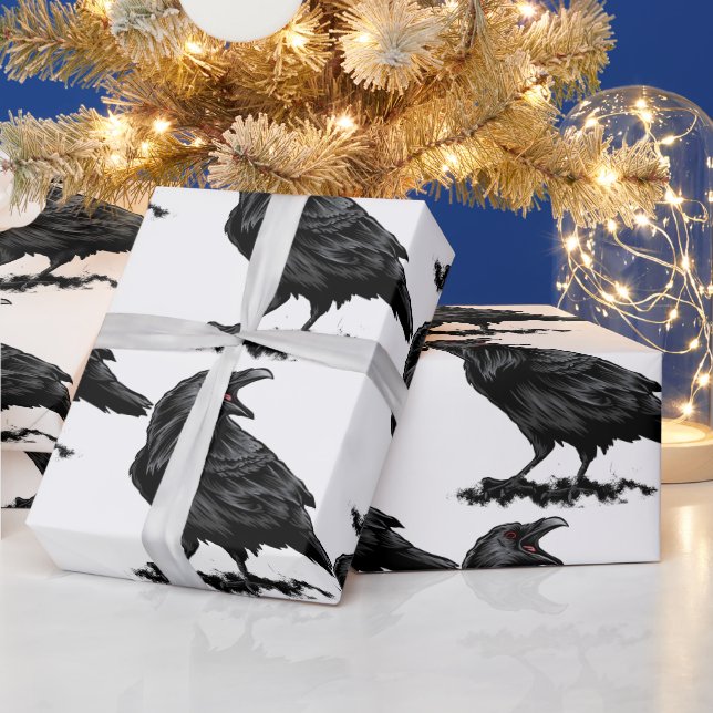 Papier Cadeau Black Raven Bird Wildlife Art (Vacances)