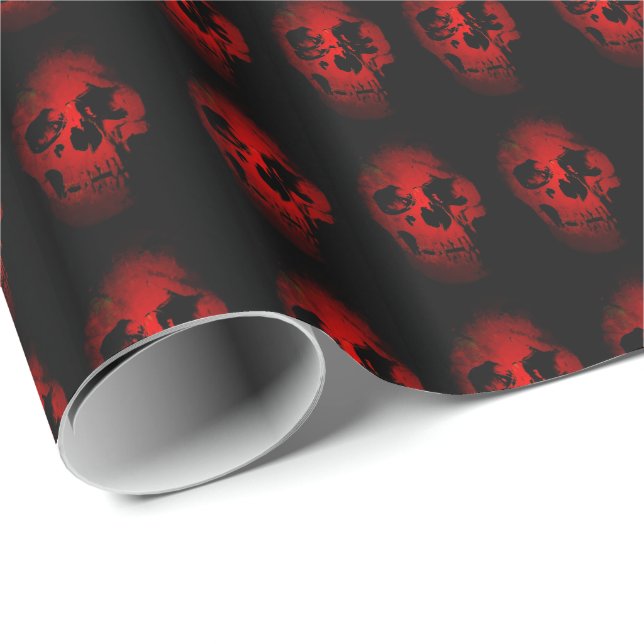 Papier Cadeau Black & Red Skull Imaginaire Art Heavy Metal Rock (Coin rond)
