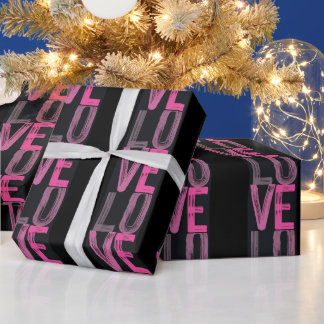 Papier Cadeau Black & Rose esthétique "Amour" Typographie Cadeau