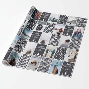 Papier Cadeau Black White Christmas Personnaliser Collage Photo