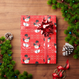 Papier Cadeau Black White et Red Happy Holidays Snowman