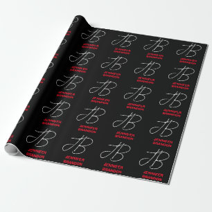 Papier Cadeau Black White Red Handwriting Monogramme Ajouter un 