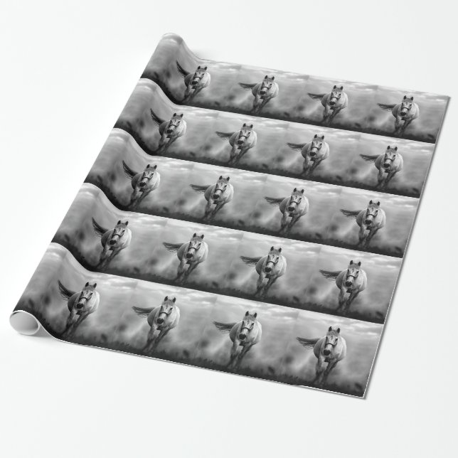 Papier Cadeau Black White Runse Horse Freedom (Déroulé)