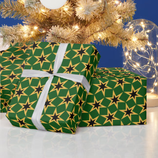 Papier Cadeau Black Yellow And Green Star Pattern