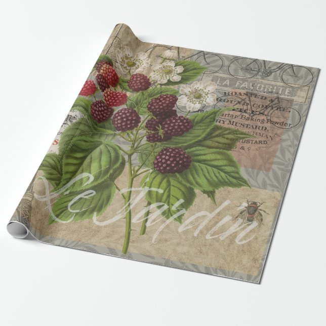 Papier Cadeau Blackberries Floral Garden Flower Papillon Art (Déroulé)