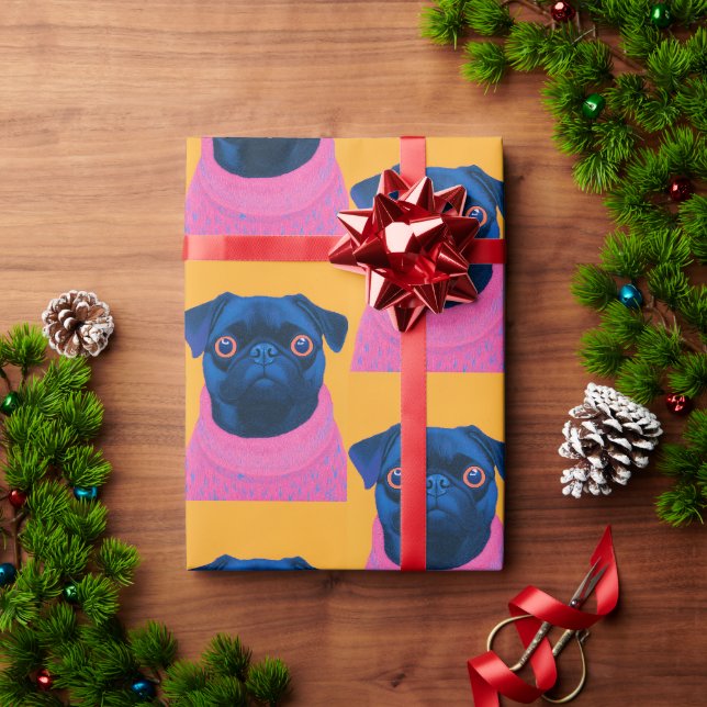 Papier Cadeau blague carlin rose et orange (Cadeau de vacances)