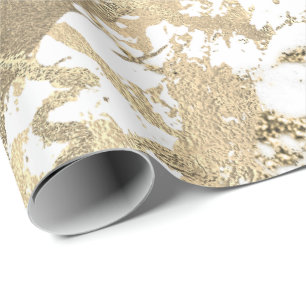 Papier Cadeau Blanc Abstrait Foxier Or Marbre brillant Metallic