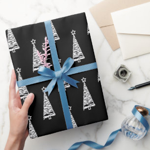 Papier Cadeau Blanc Abstrait sapin de Noël étoile Noir