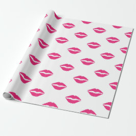 PAPIER CADEAU BLANC AVEC DES LÈVRES ROSES DE LA JOURNÉE VALENTIN