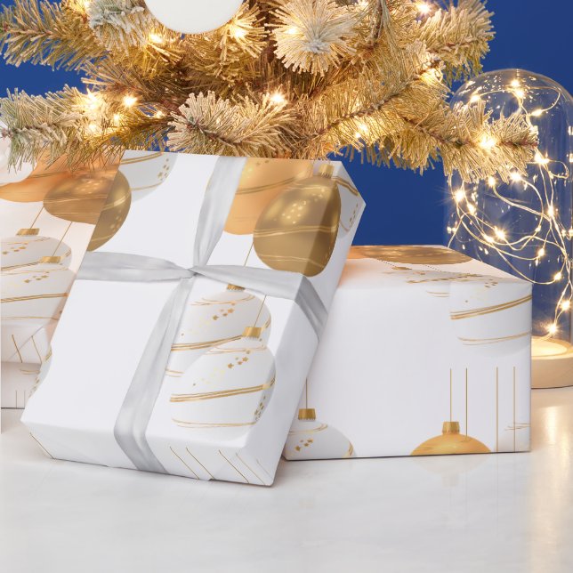 Papier Cadeau Blanc Avec Ornements (Vacances)
