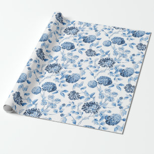 Papier Cadeau Blanc bleu de Madame Modern Vintage Floral Toile