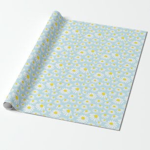 Papier Cadeau Blanc bleu marguerite Arrière - plan sans couture