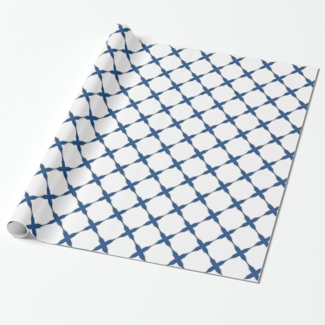 Papier Cadeau Blanc croisé chic minable moderne de bleu marine (Déroulé)