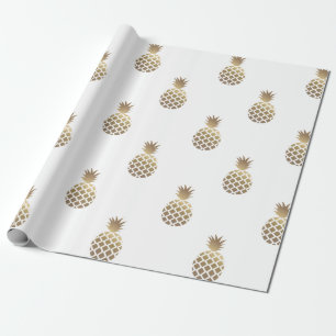Papier Cadeau Blanc de papier d'emballage de motif d'ananas d'or
