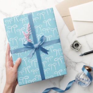 Papier Cadeau Blanc et bleu pâle Bows Motif