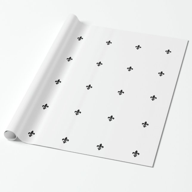 Papier Cadeau Blanc et papier d'emballage de Black Fleur De Lis (Déroulé)